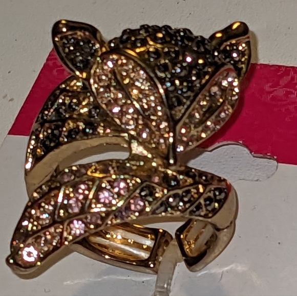 New Sparkling Black Gold & Light pink FOX Stretch Ring - Picture 7 of 15